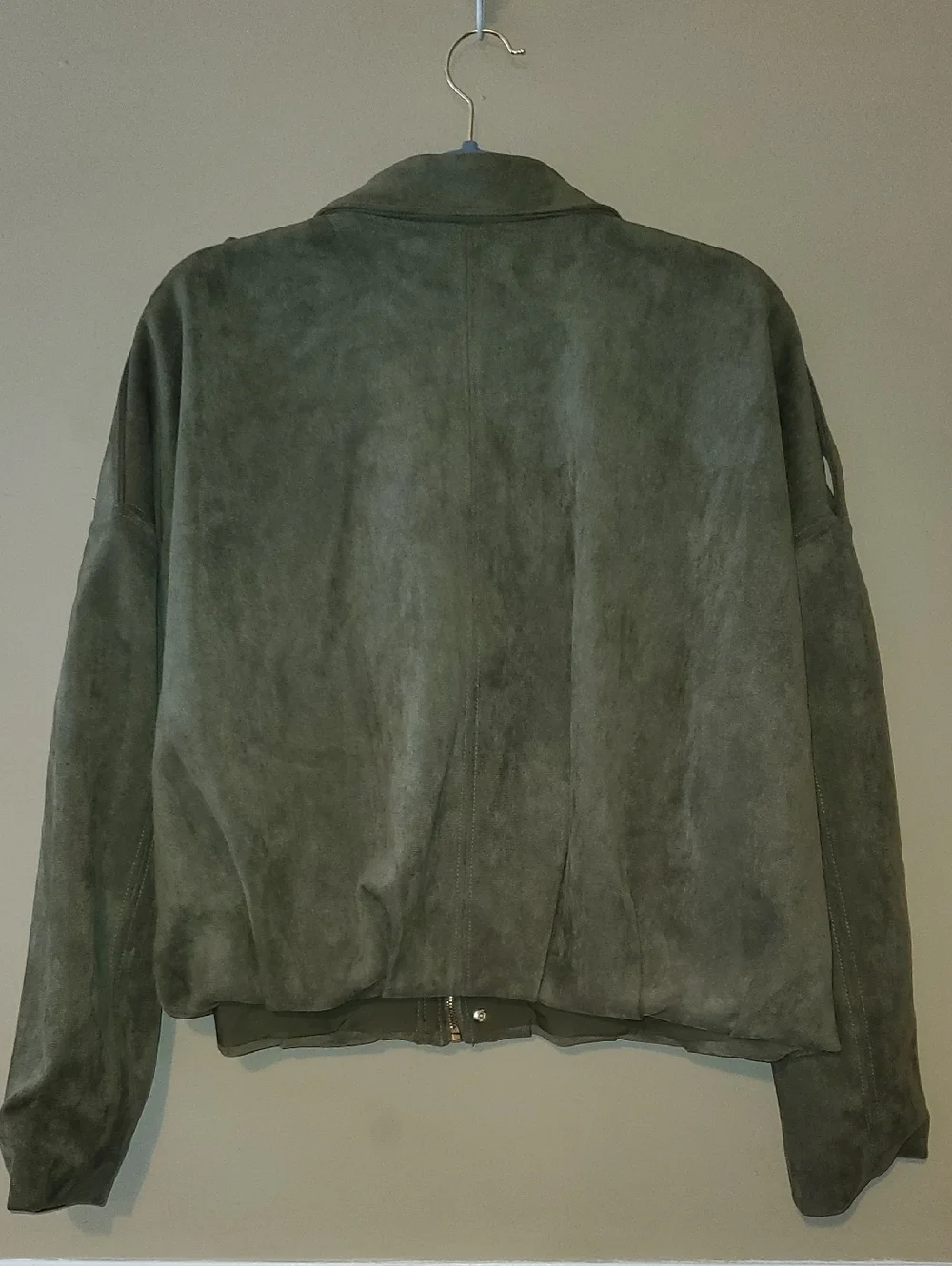 Zara Faux Suede Bomber Jacket In Green Size L